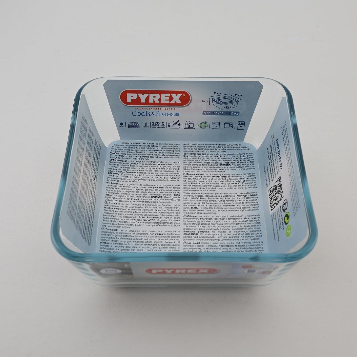 Pyrex Cook and Freeze 2 Liters Square Glass Roaster with Plastic Lid