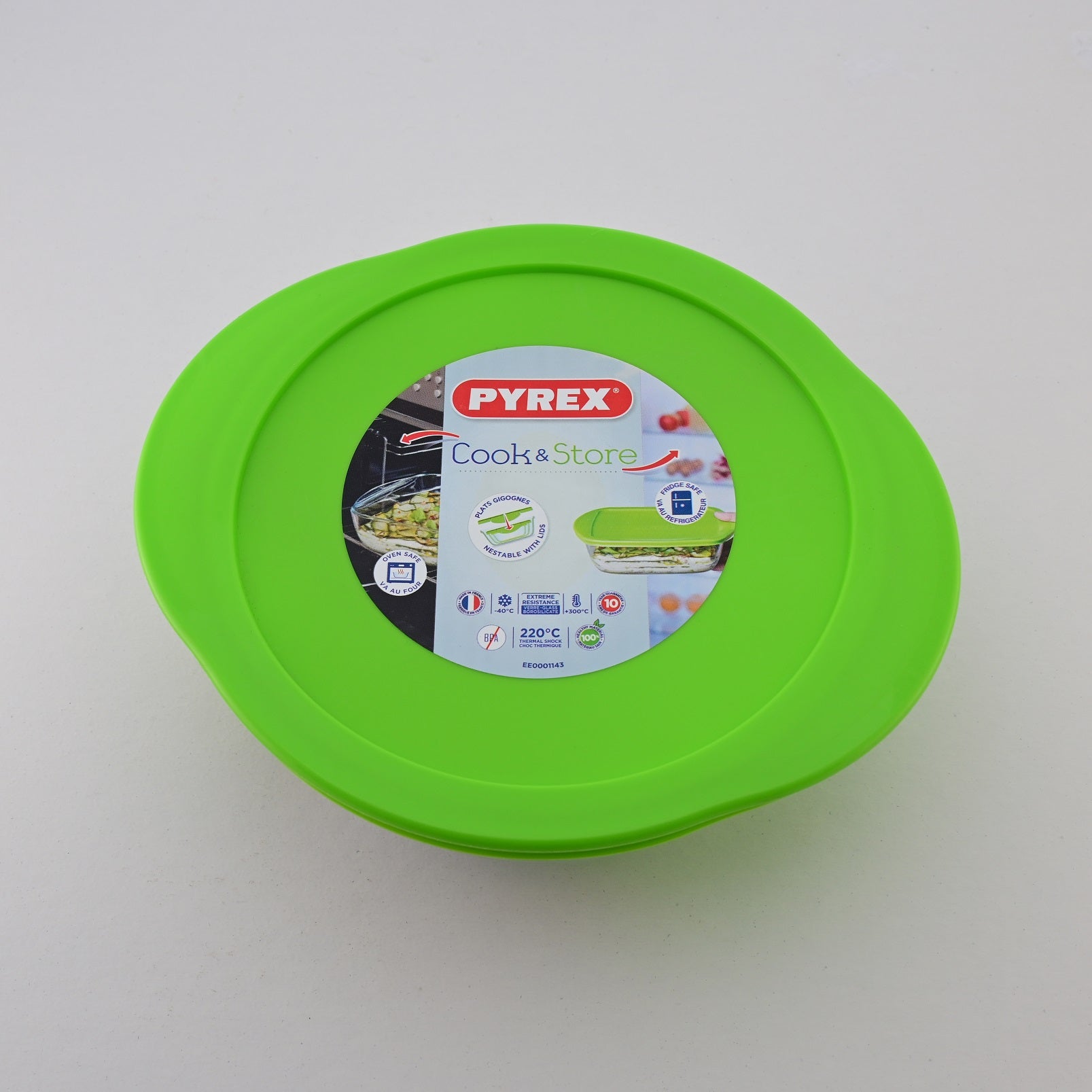 Pyrex Cook and Store 1.1 Liters Round Glass Roaster with Plastic lid and Easy Grip