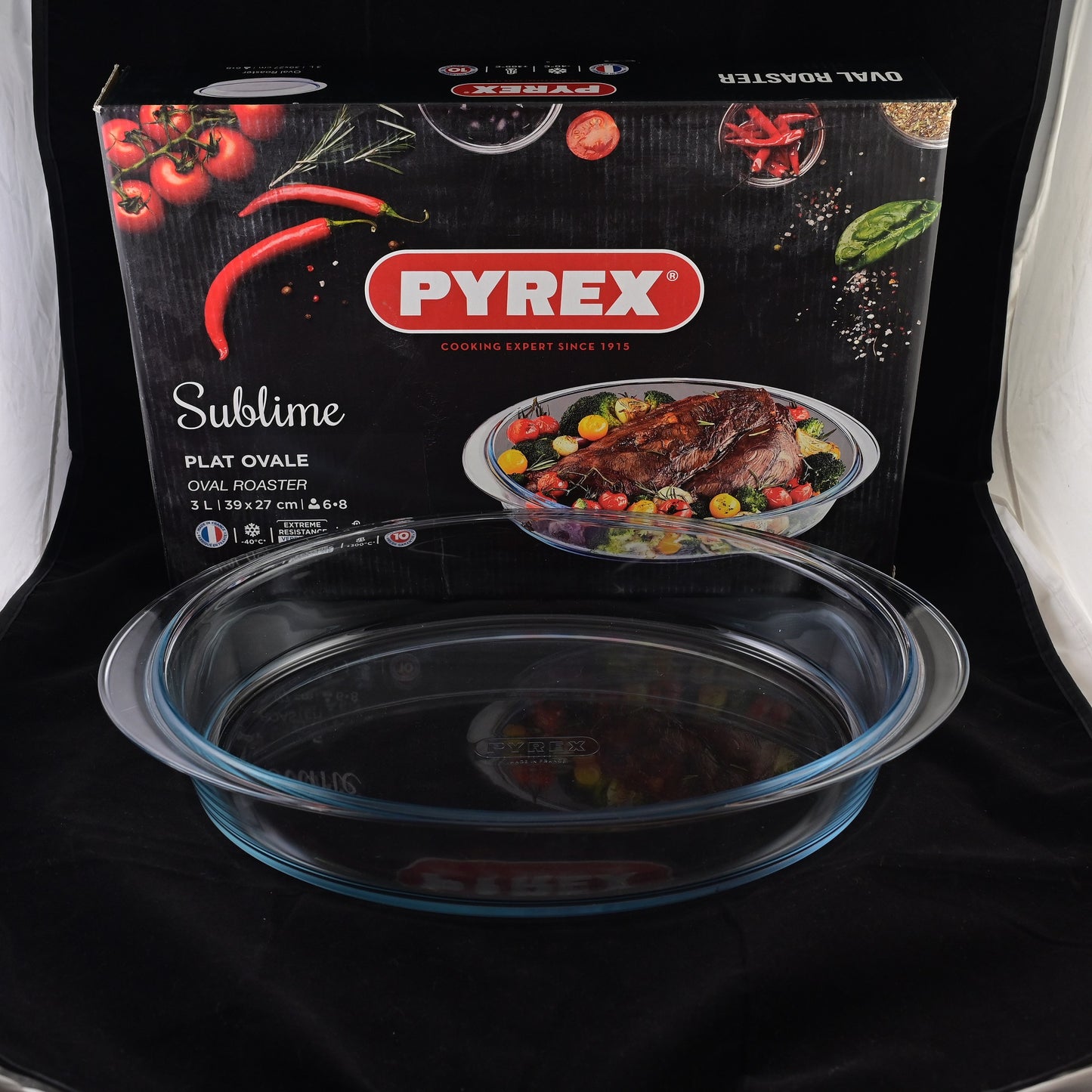 Pyrex Sublime 3 Liters 39cm Oval Glass Roaster with all round Easy Grip