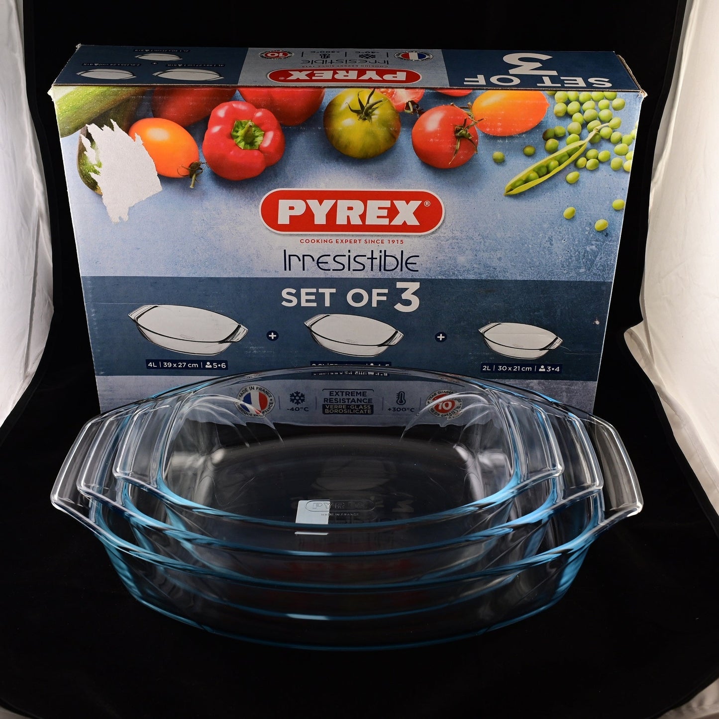 Pyrex Irresistible Set of 3 Oval Glass Roaster with Easy Grip